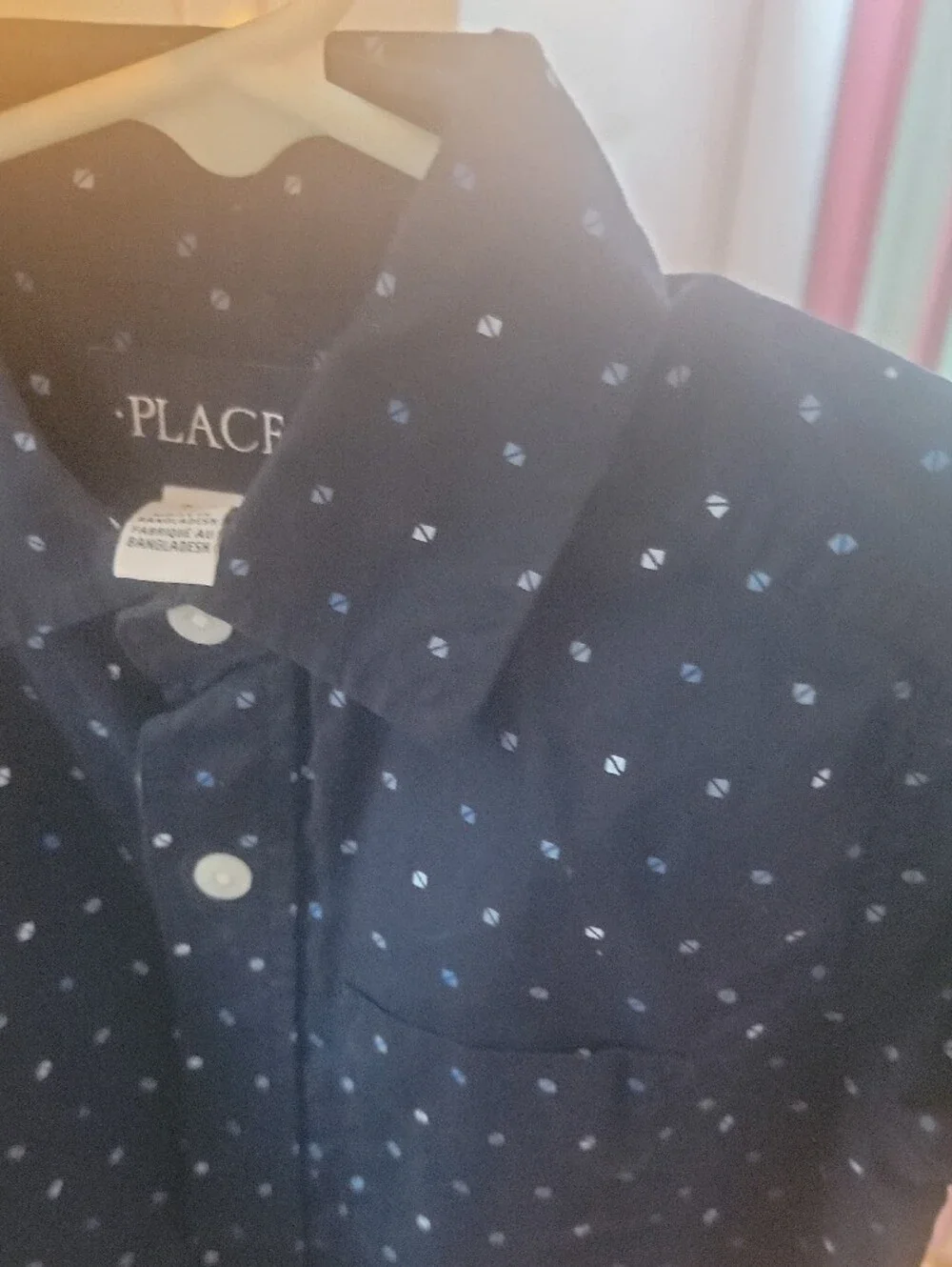 The Children's Place Navy Button-Down Shirt with Tiny Dot Print